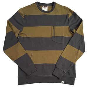 Our Caste Long Sleeve Big Striped Pullover Sweatshirt Army Green Men’s M